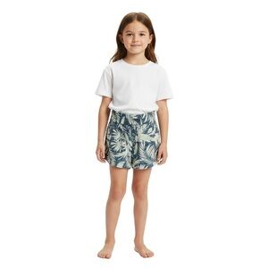 RIPCURL‎ Girls Size 8 Shorts Blue, Light Blue White Tropical Leaf Print